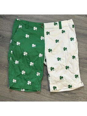 Loudmouth Golf Shorts Womens 10 Green Shamrock Golf Bermuda St Patricks Lucky